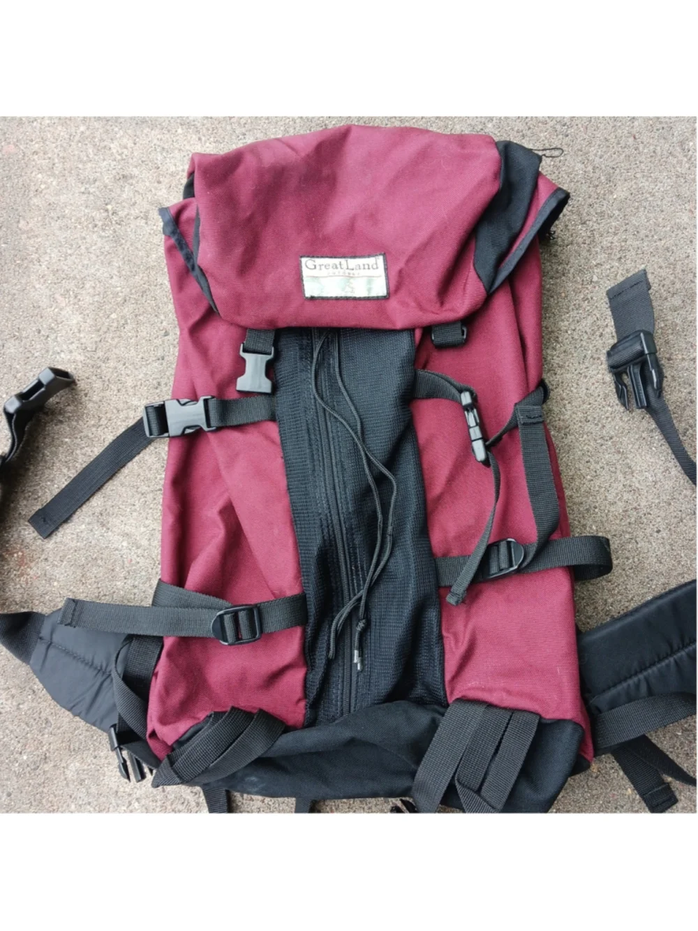 Vintage Greatland Outdoor Maroon Hiking Backpack Waist Strap